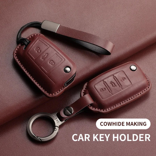Leather Smart Key Case Cover for Volkswagen Polo, Golf 7 MK7, Tiguan Passat