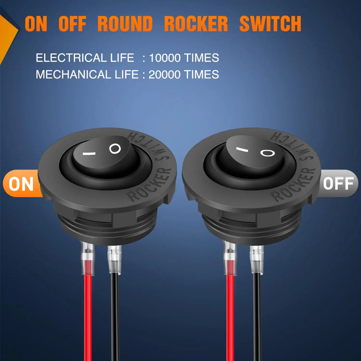 5PCS 20mm Round Rocker Switch ON OFF SPST 2 Pin Pre-Wired Waterproof 12V