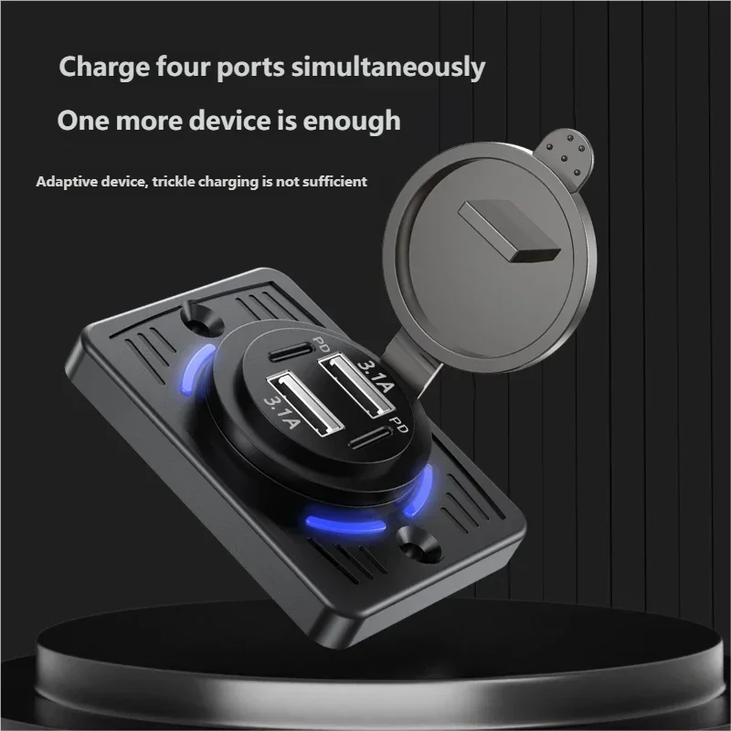 12V-24V Dual USB Car Charger Socket QC3.0 PD 3.1A 2.1A Panel Outlet RV