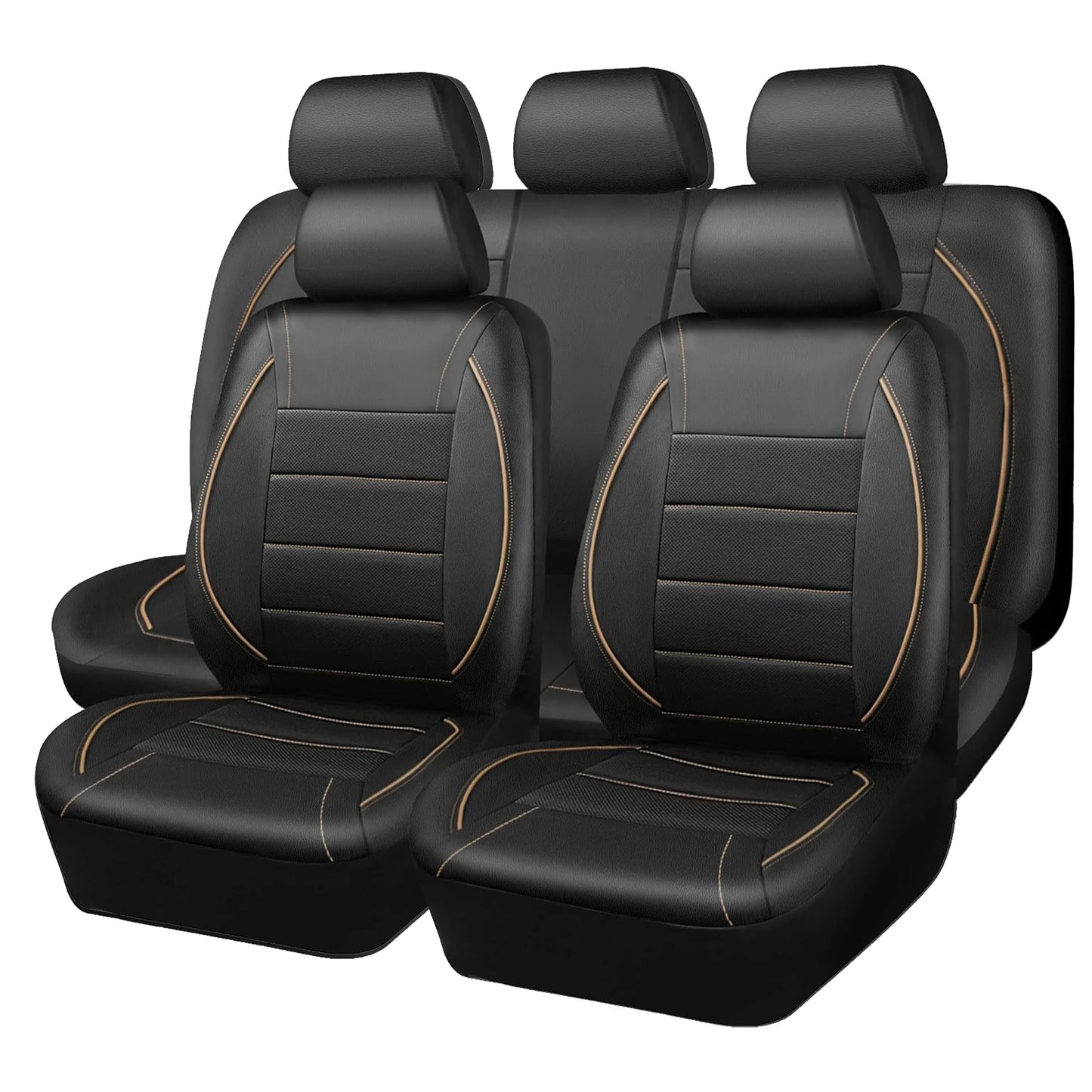 Universal Leather Car Seat Covers Set Breathable 5-Seat Interior Protector