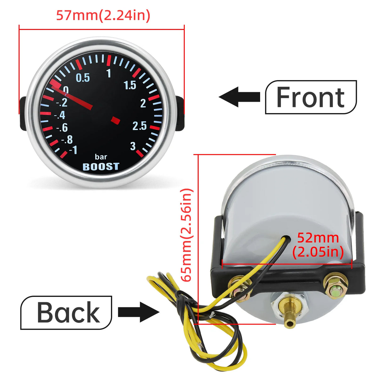 52mm 3 Bar Turbo Boost Gauge Mechanical Pressure Meter 12V Car Engine Meter