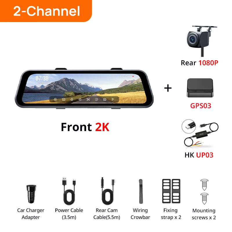 70mai S410 Rearview Mirror Dash Cam 9.35" Touch Display with Front 2K