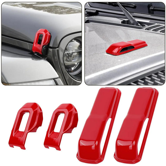 4PCS Hood Latch Lock & Hood Hinge Cover Set for Jeep Wrangler 2018–2024+