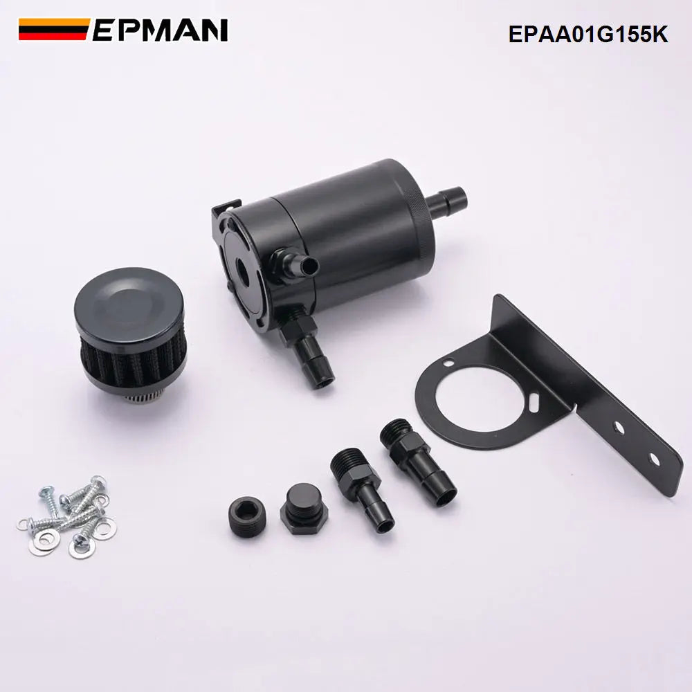 EPMAN Baffled Oil Catch Can 350ml Aluminum 2 Port Tank with Drain Valve