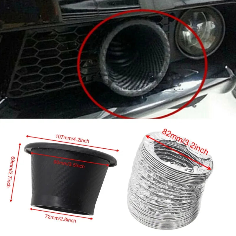 Universal Front Bumper Air Intake Pipe Kit ABS Carbon Print Rectangle Circle