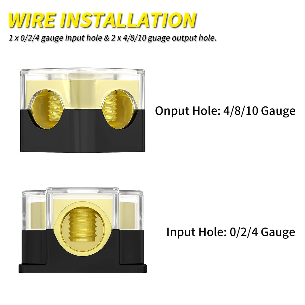 2 Way Power Distribution Block 0/2/4 AWG In 4/8/10 AWG Out Car Audio Amp