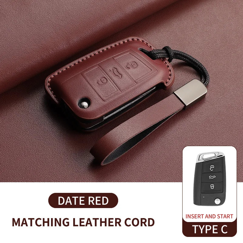 Leather Smart Key Case Cover for Volkswagen Polo, Golf 7 MK7, Tiguan Passat