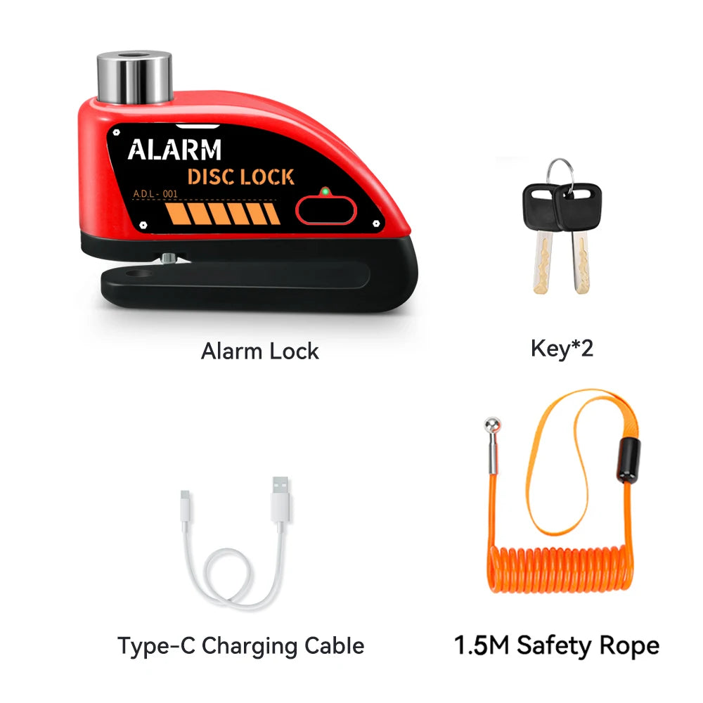 Motorcycle Alarm Disc Brake Lock 120dB Anti Theft Wheel Lock Scooter Bicycle