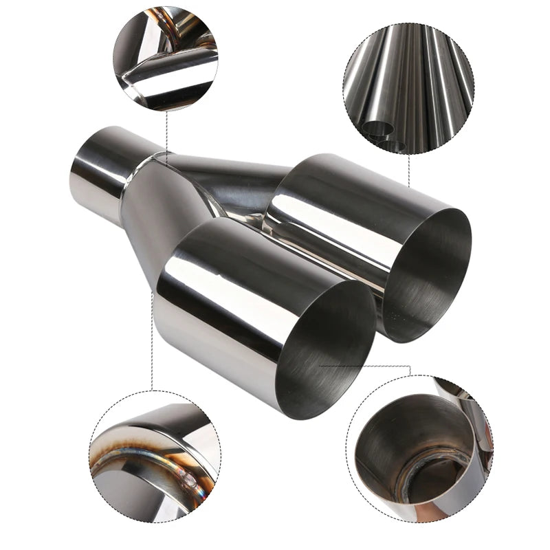 63mm Y Shape Dual Exhaust Tip Stainless Steel Double Outlet Muffler Pipe
