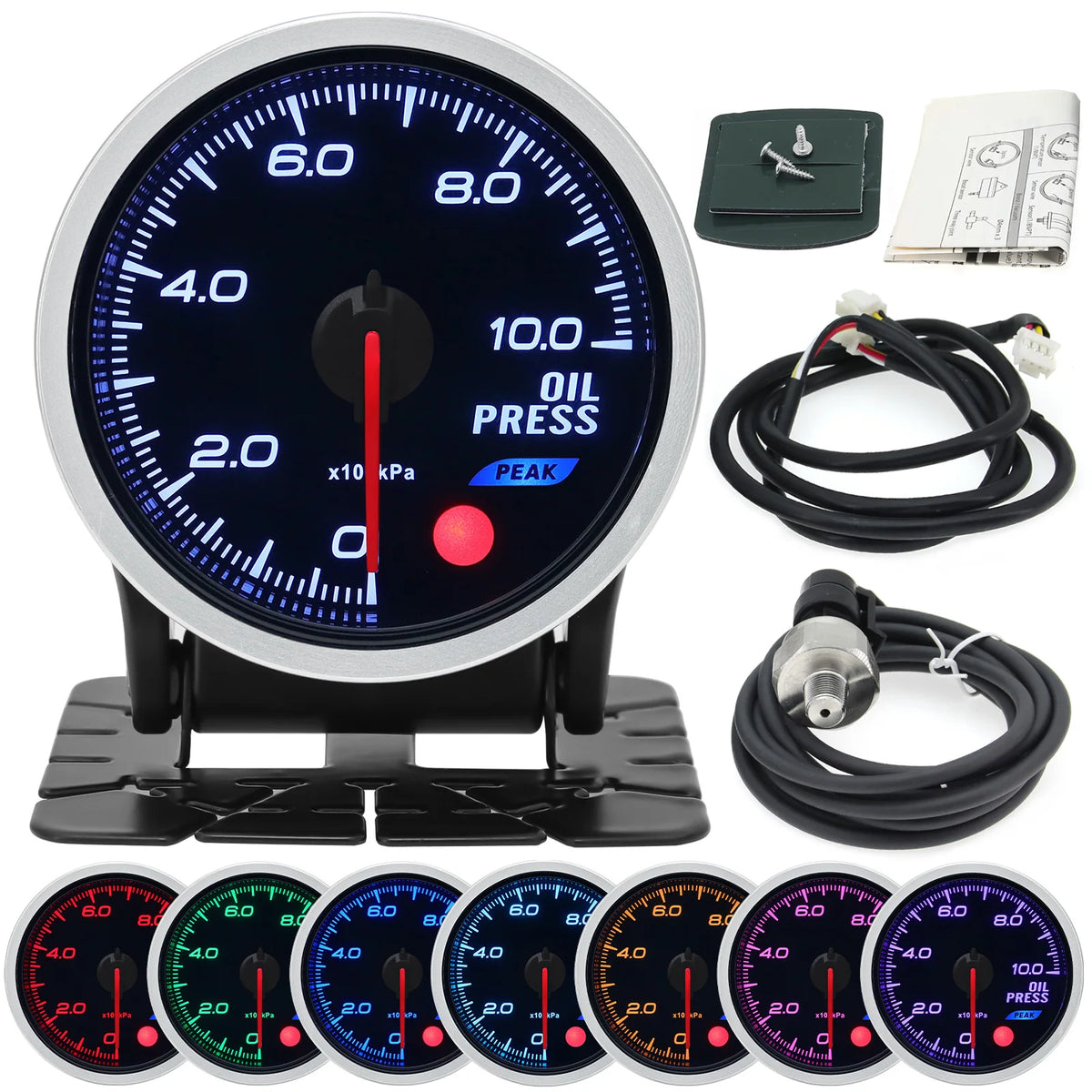 52mm 12V 8 Color Car Gauge Water Oil Temp Pressure EGT Boost Tachometer Meter