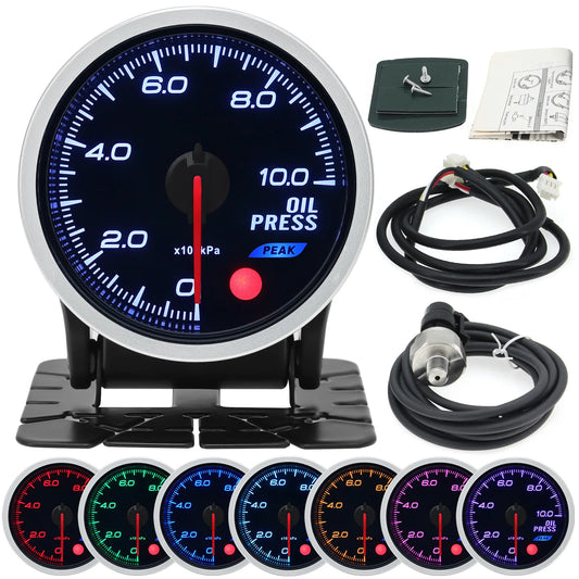 52mm 12V 8 Color Car Gauge Water Oil Temp Pressure EGT Boost Tachometer Meter