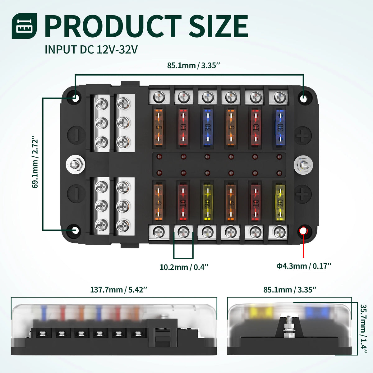 DaierTek 6/12 Way Fuse Block 12V ATO ATC Blade Fuse Box LED Indicator Car RV