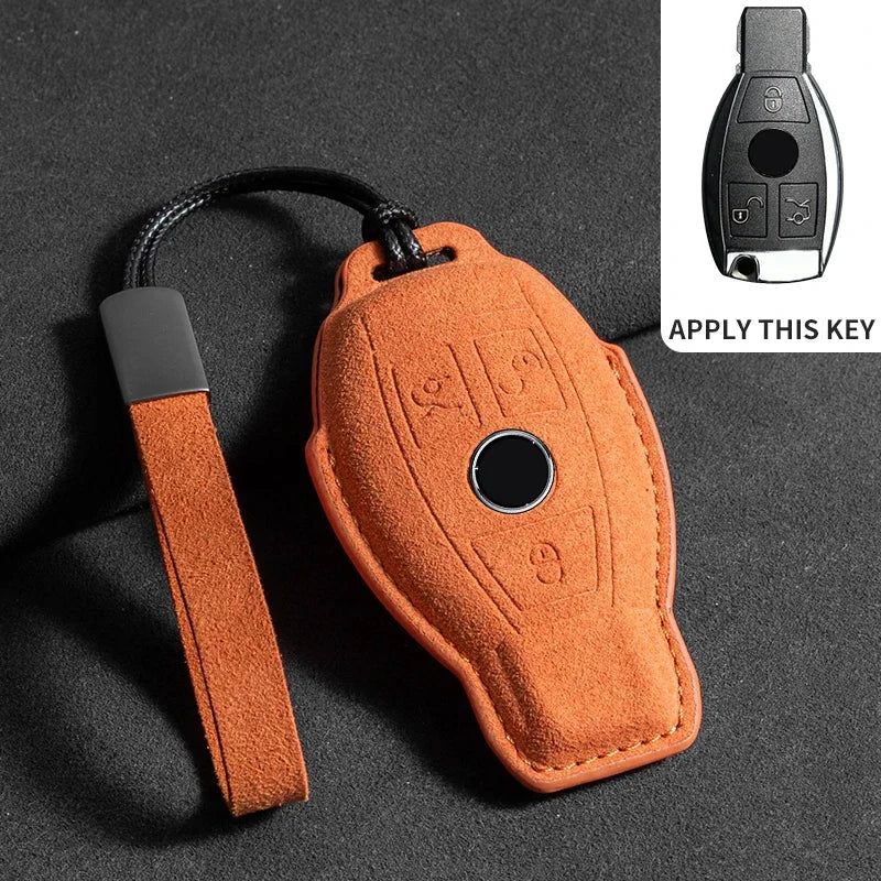 Suede Leather Smart Key Case Cover for Mercedes-Benz E-Class, C-Class 2018–2020