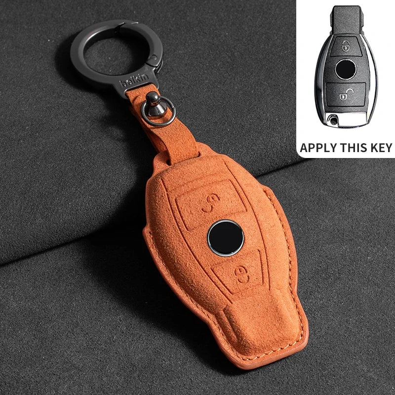 Suede Leather Smart Key Case Cover for Mercedes-Benz E-Class, C-Class 2018–2020