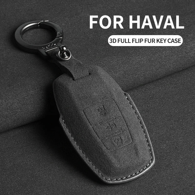 Suede Car Key Case Cover with Keychain for Great Wall Haval H6, Jolion
