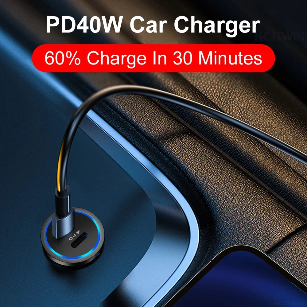 66W USB Car Charger PD Type C Fast Charging Adapter 12V/24V Cigarette Lighter