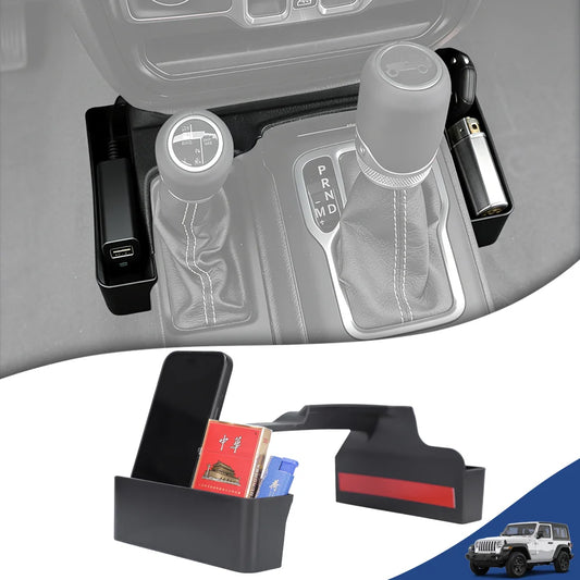 Center Console Gear Shift Storage Tray with Phone Holder for Jeep Wrangler 2024–26