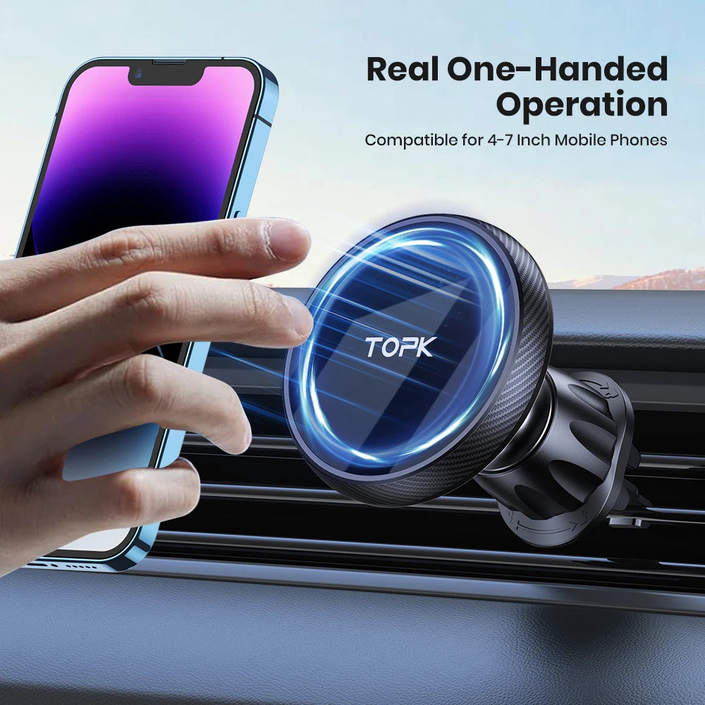 TOPK MagSafe Car Phone Holder Magnetic Mount Strong Magnet Metal Hook One Hand