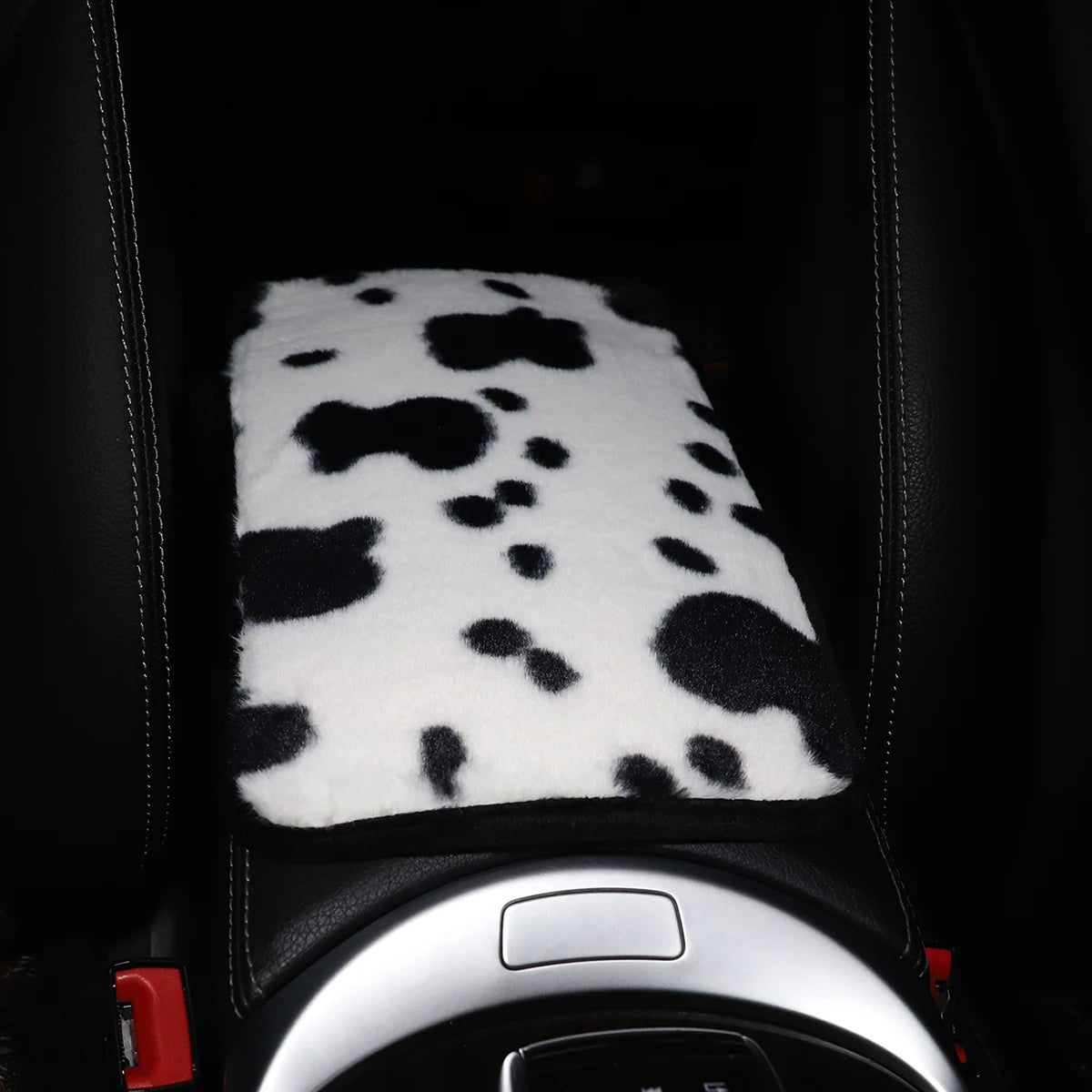 Winter Cow Print Plush Car Armrest Cushion Soft Center Console Cover Pad