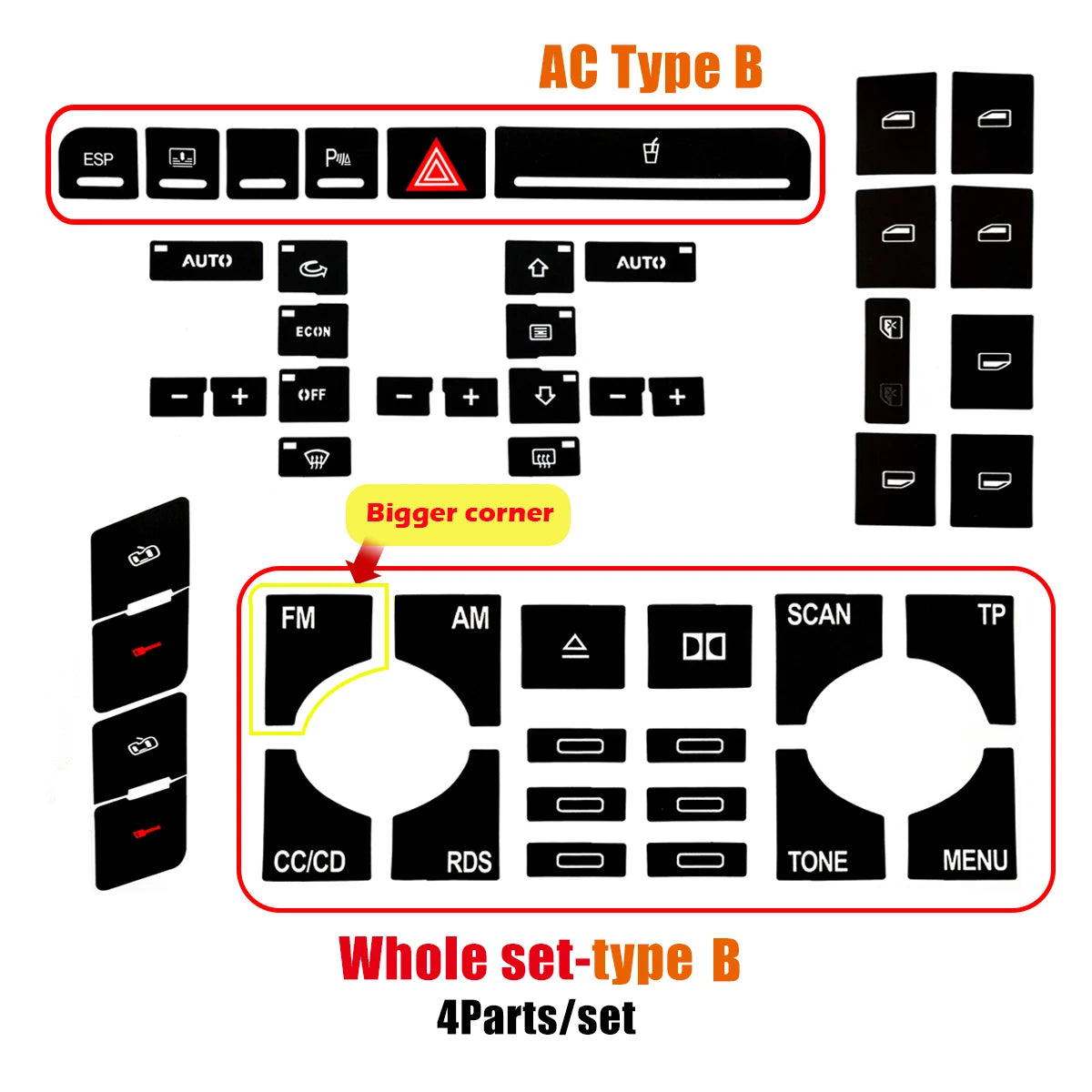 Button Repair Stickers Kit for Audi A4 B6 B7 (2000–2008)