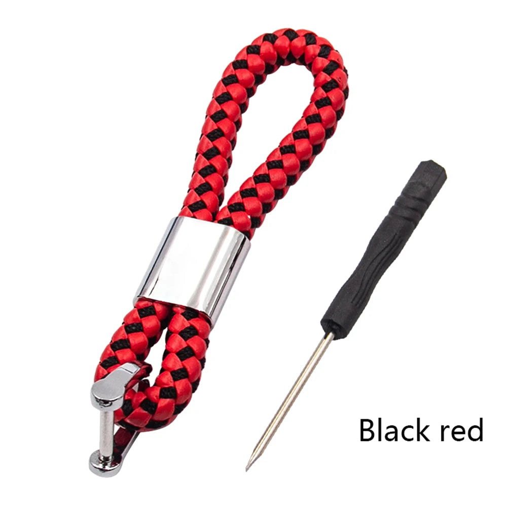 Hand-Woven Leather Car Keychain with Horseshoe Buckle