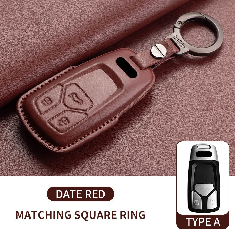 Leather Smart Key Case Cover with Keychain for Audi A4, A4L, A5, Q5 2016–2018
