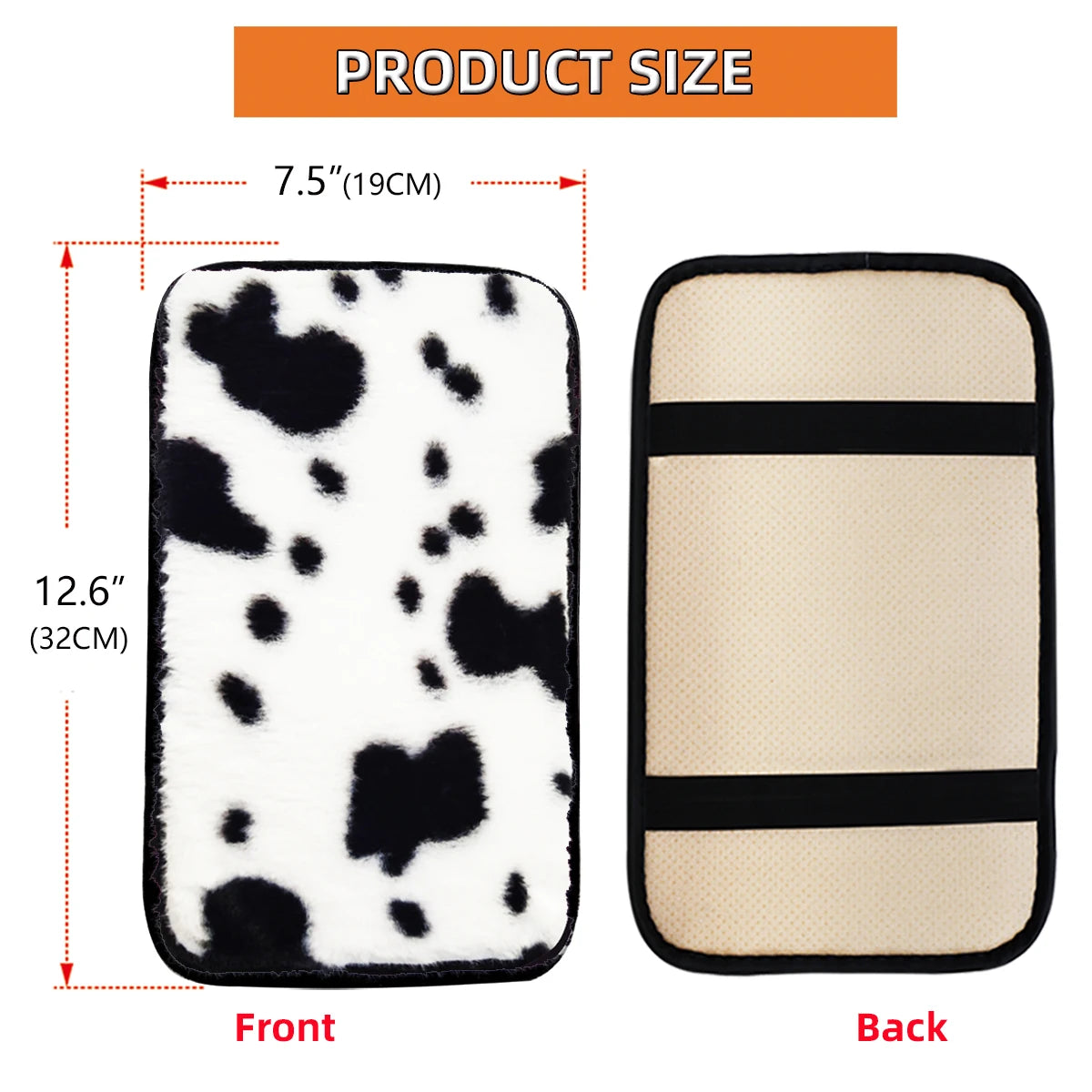 Winter Cow Print Plush Car Armrest Cushion Soft Center Console Cover Pad