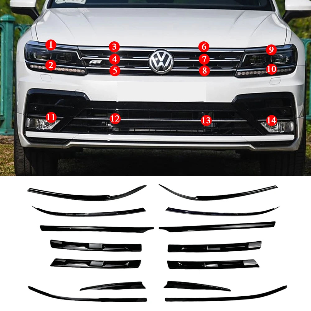 Front Bumper Grille Fog Light Black Trim For VW Tiguan MK2 R-Line 2017-2021
