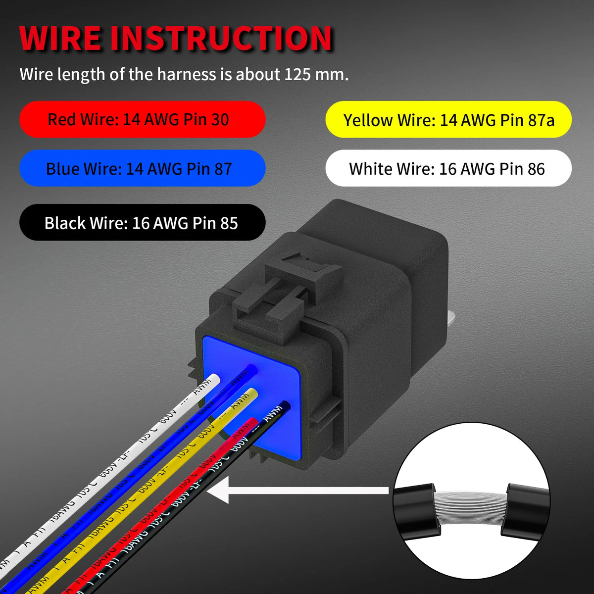 12V 40A 5 Pin SPDT Waterproof Automotive Relay with 14AWG Harness