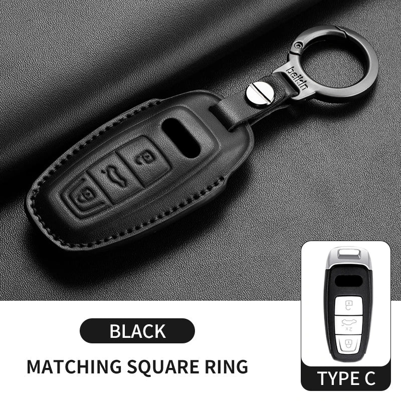 Leather Smart Key Case Cover with Keychain for Audi A4, A4L, A5, Q5 2016–2018