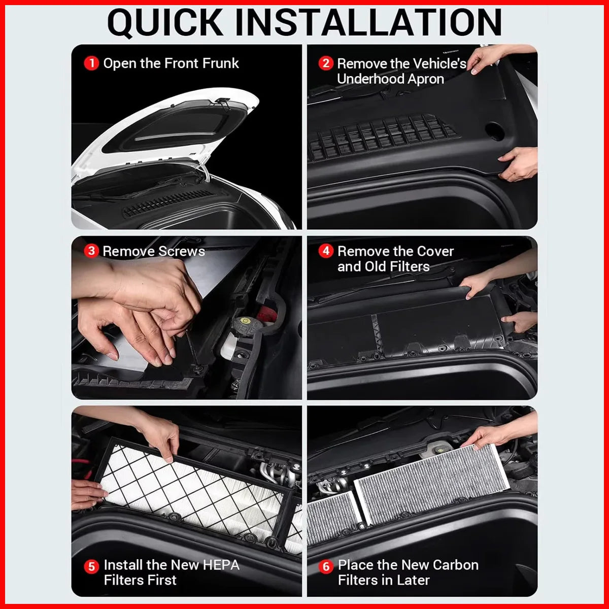 4PCS Activated Carbon Cabin Air Filter Set for Tesla Model Y 2020–2024