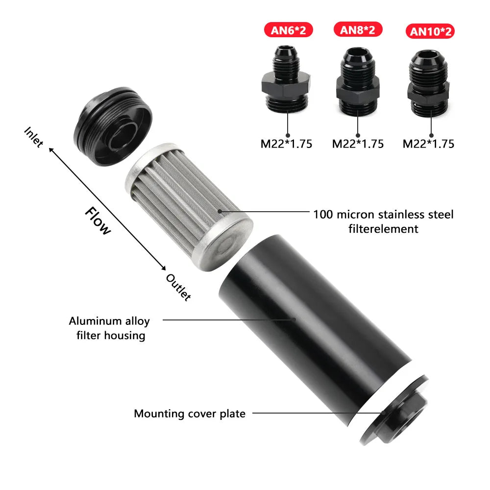 44MM/50MM Racing Inline Fuel Filter Aluminum 60 Micron & 100 Micron