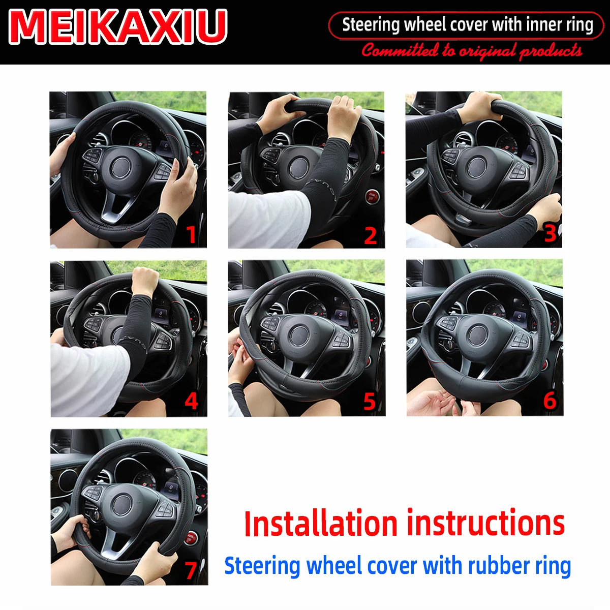 36–38cm Universal PU Leather Sheepskin Embroidered Steering Wheel Cover