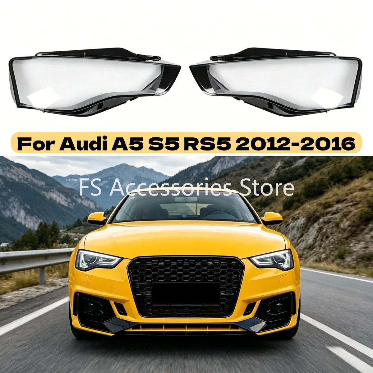 Headlight Lens Cover Left & Right for Audi A5 S5 RS5 2012–2016