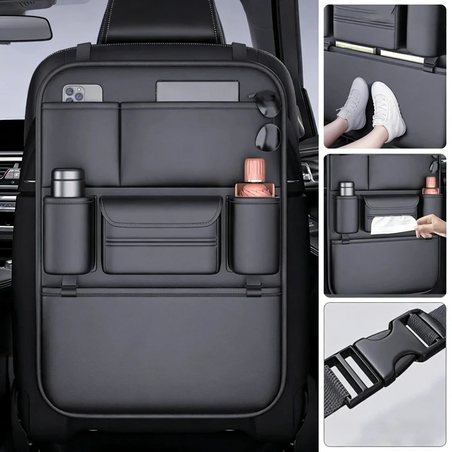 6 Pocket Car Seat Back Organizer Storage Bag Waterproof Cup Tissue Holder