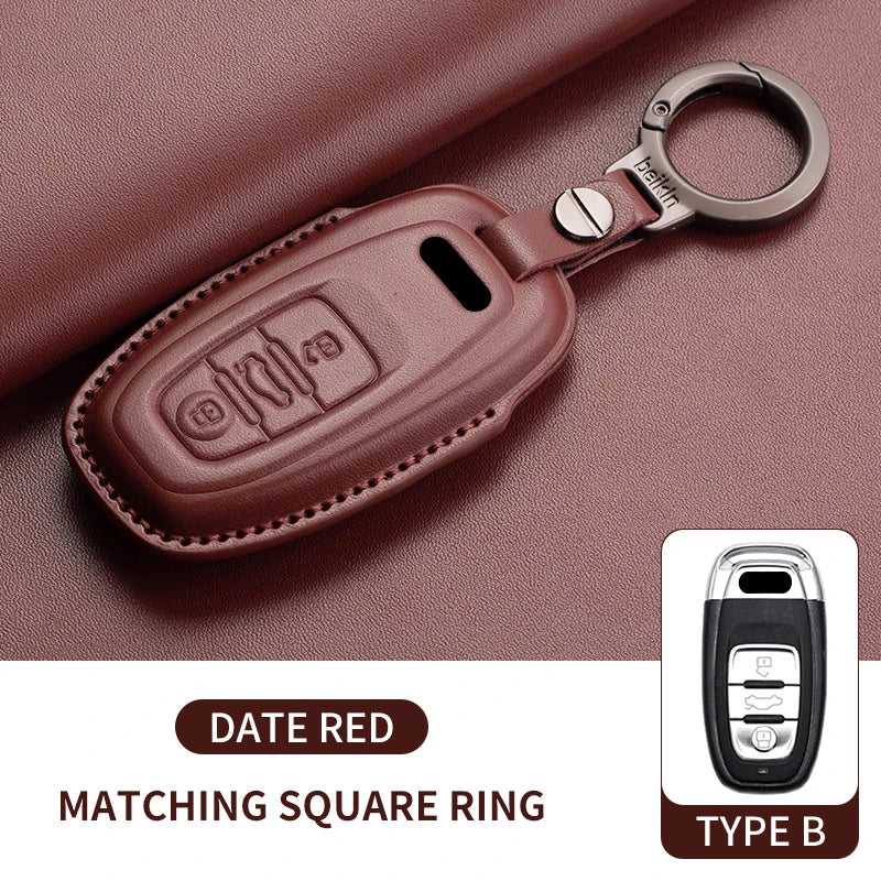 Leather Smart Key Case Cover with Keychain for Audi A4, A4L, A5, Q5 2016–2018