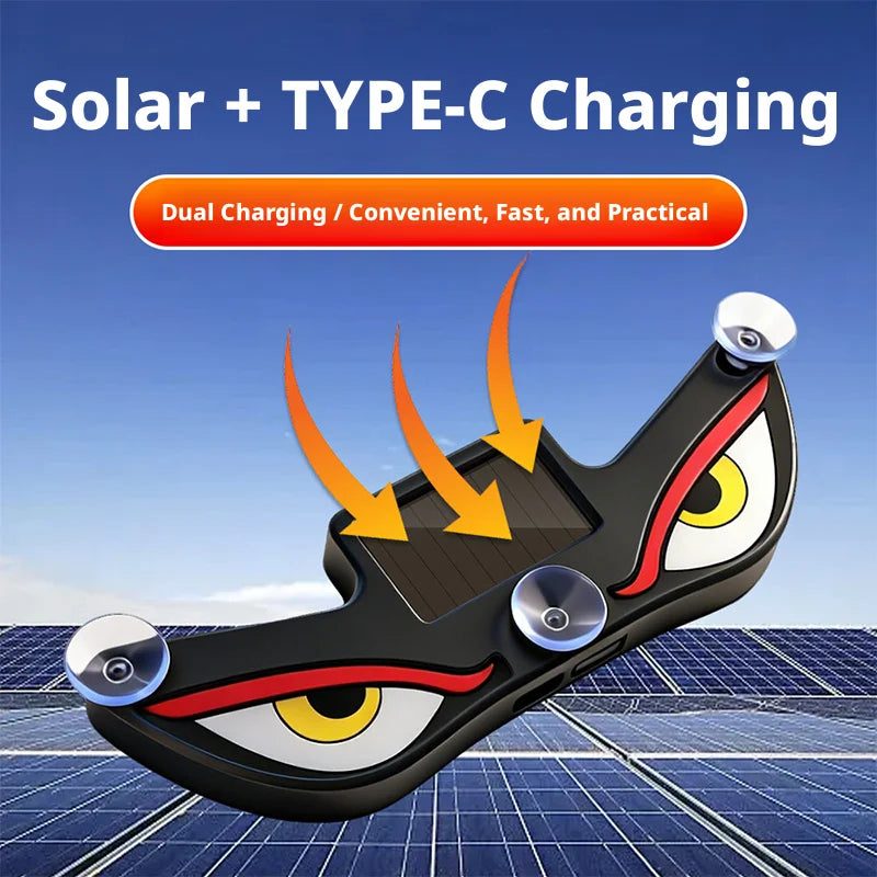 Solar Powered Car Red Yellow Eyes Neon Lamp Interior Decoration Window