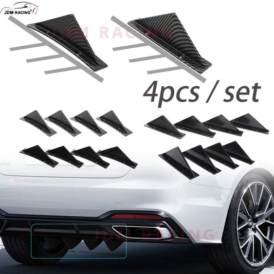 4PCS Universal Rear Bumper Lip Diffuser Shark Fins Flat & Arc Style Diffuser