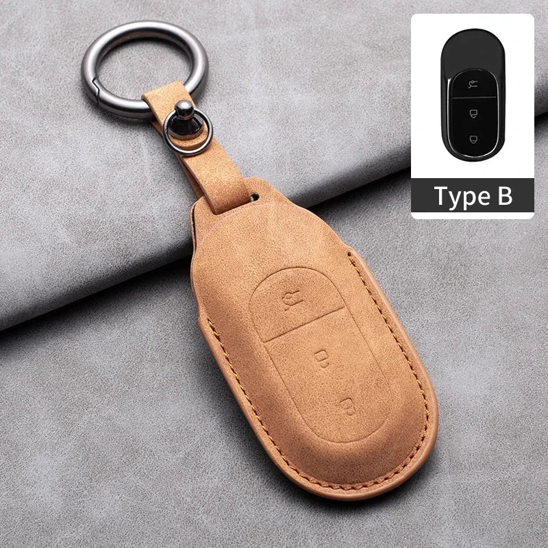 Leather Car Key Case with Keychain for Leapmotor T03, S01, C01 & C11 2023+