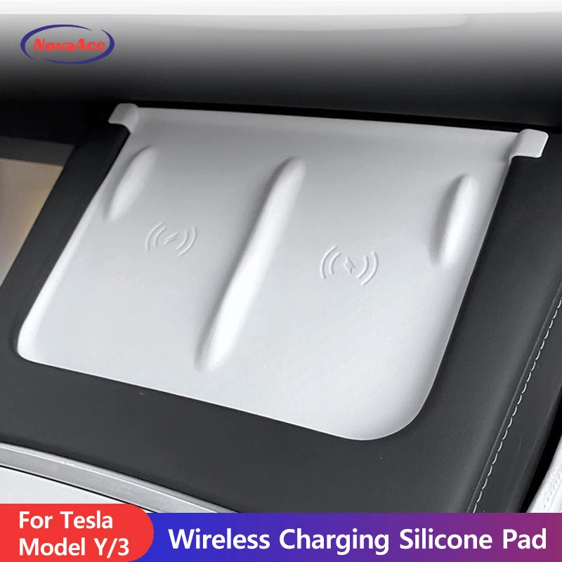 NovaAcc Silicone Wireless Charging Pad Non-Slip Phone Mat for Tesla 3 2021–2023
