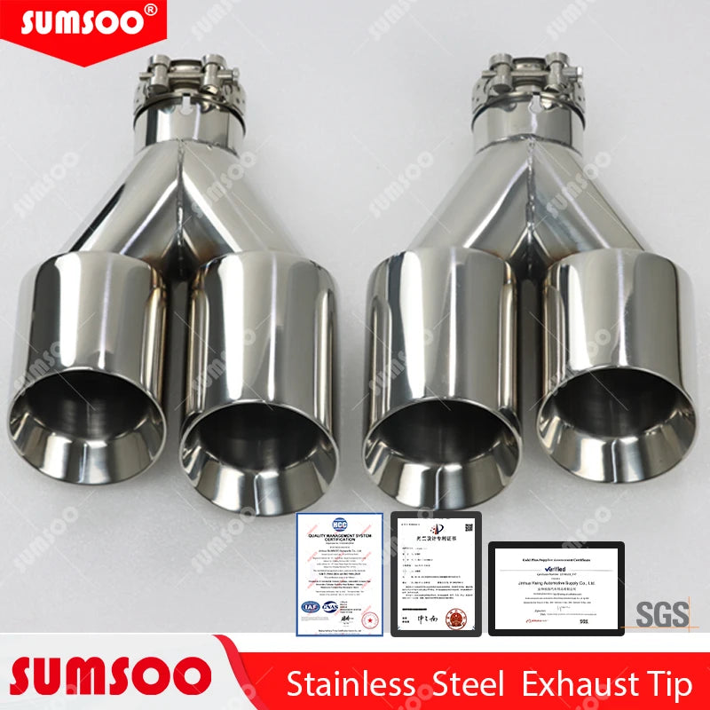 1Pcs Stainless Steel Dual Outlet Exhaust Tip Muffler Tailpipe Decoration