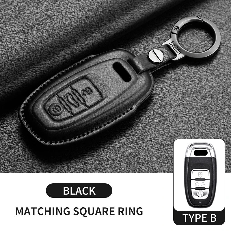Leather Smart Key Case Cover with Keychain for Audi A4, A4L, A5, Q5 2016–2018