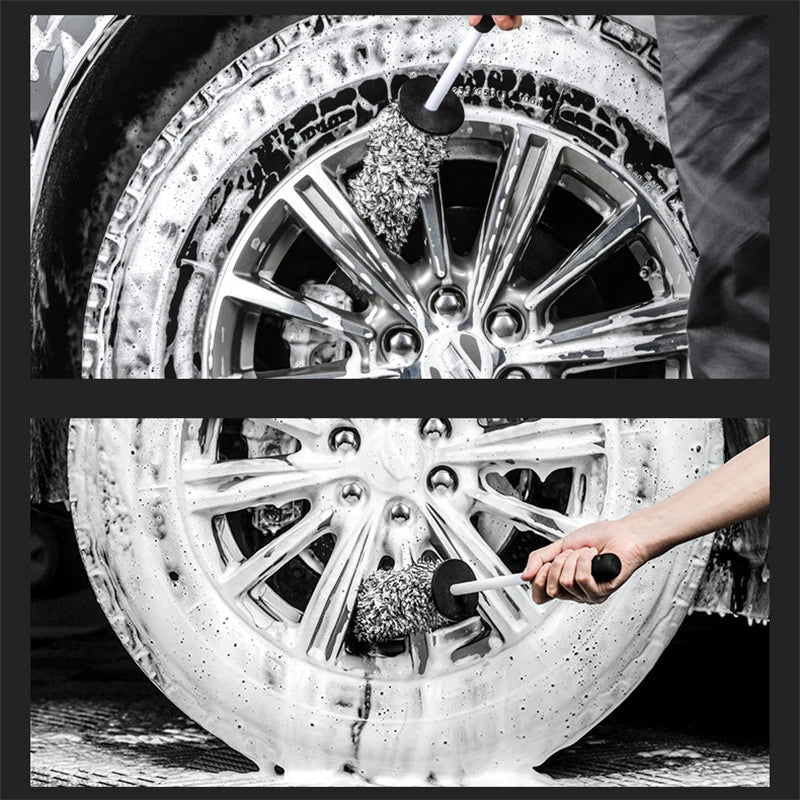 SEAMETAL Microfiber Wheel Brush Plush Rim Tire Cleaner Non Slip Handle