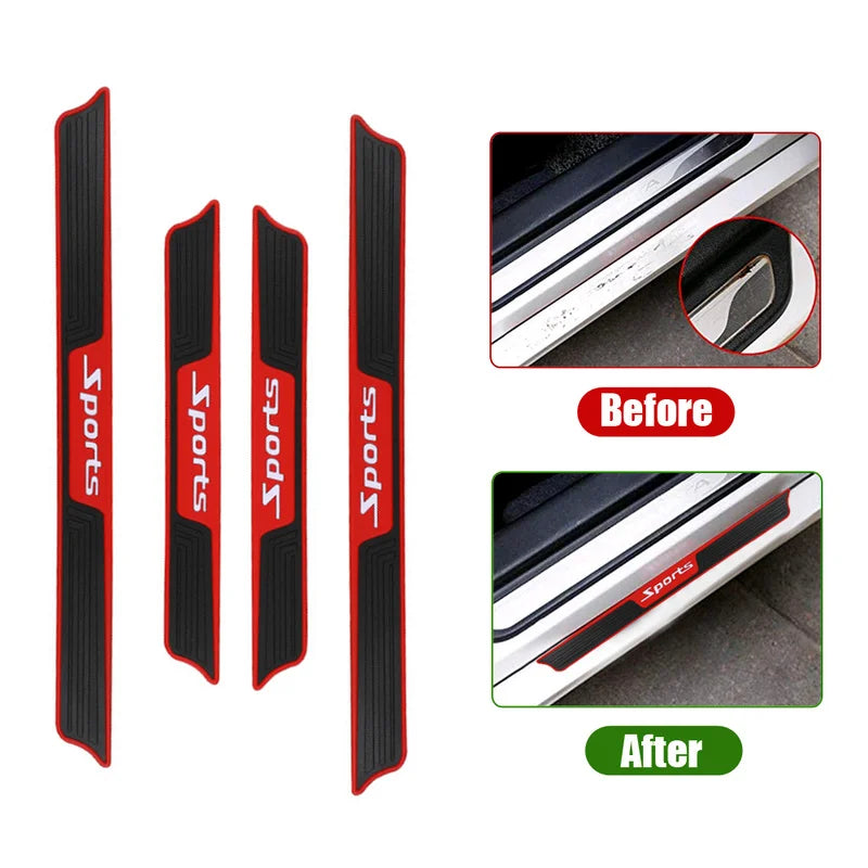 4PCS Universal Car Door Sill Protector Strips Black Rubber Anti-Scratch Trim