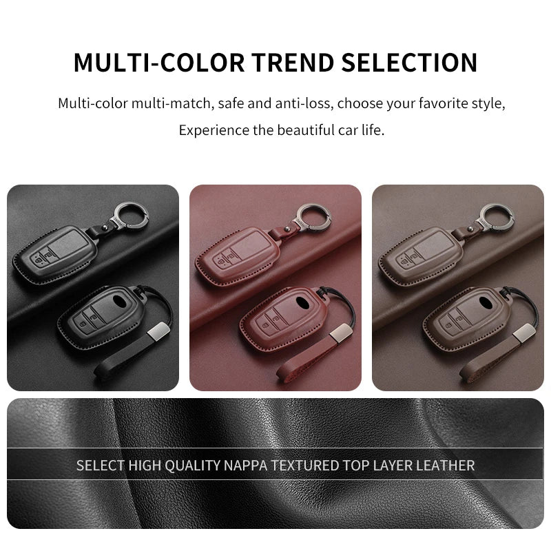 Leather Smart Key Case Cover for Toyota Prius, Camry, Corolla, Avalon, C-HR, RAV4