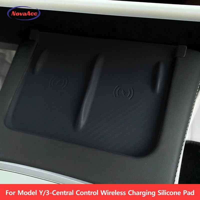 NovaAcc Silicone Wireless Charging Pad Non-Slip Phone Mat for Tesla 3 2021–2023