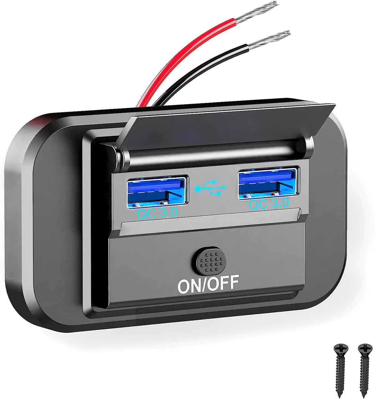 12V-24V Dual USB Car Charger Socket QC3.0 PD Fast Charge ON/OFF Switch RV