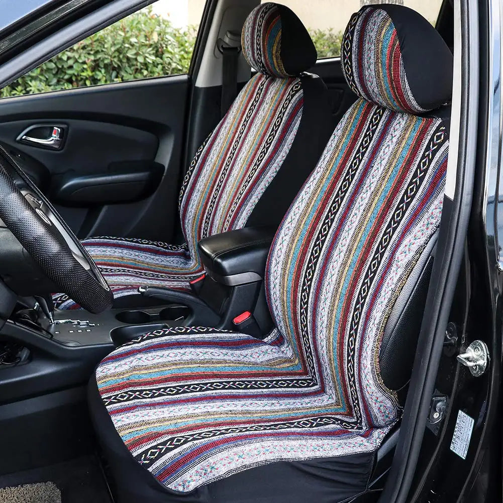 Universal Baja Saddle Blanket Car Seat Covers Multi-Color Woven Seat Protector Set