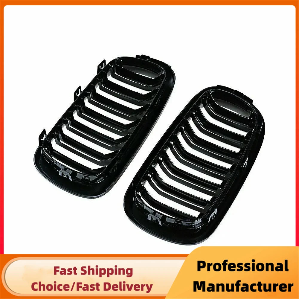 Gloss Black Double Slat Kidney Racing Grille for BMW X5 F15 X6 F16 F85 2014–2018