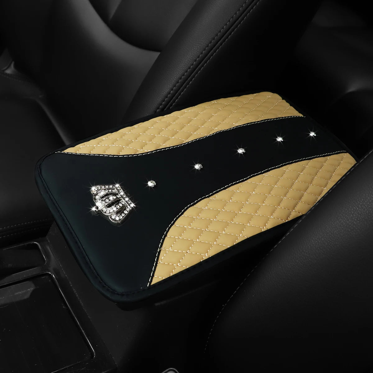 Bling Crown Plush Car Armrest Cushion Waterproof Faux Sheepskin Cover